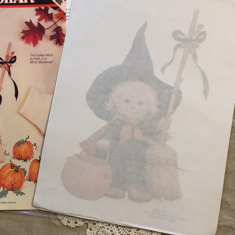 Cute Witch Halloween Trick Or Treat Iron On Vintage Appliqué - Picture 6 of 13